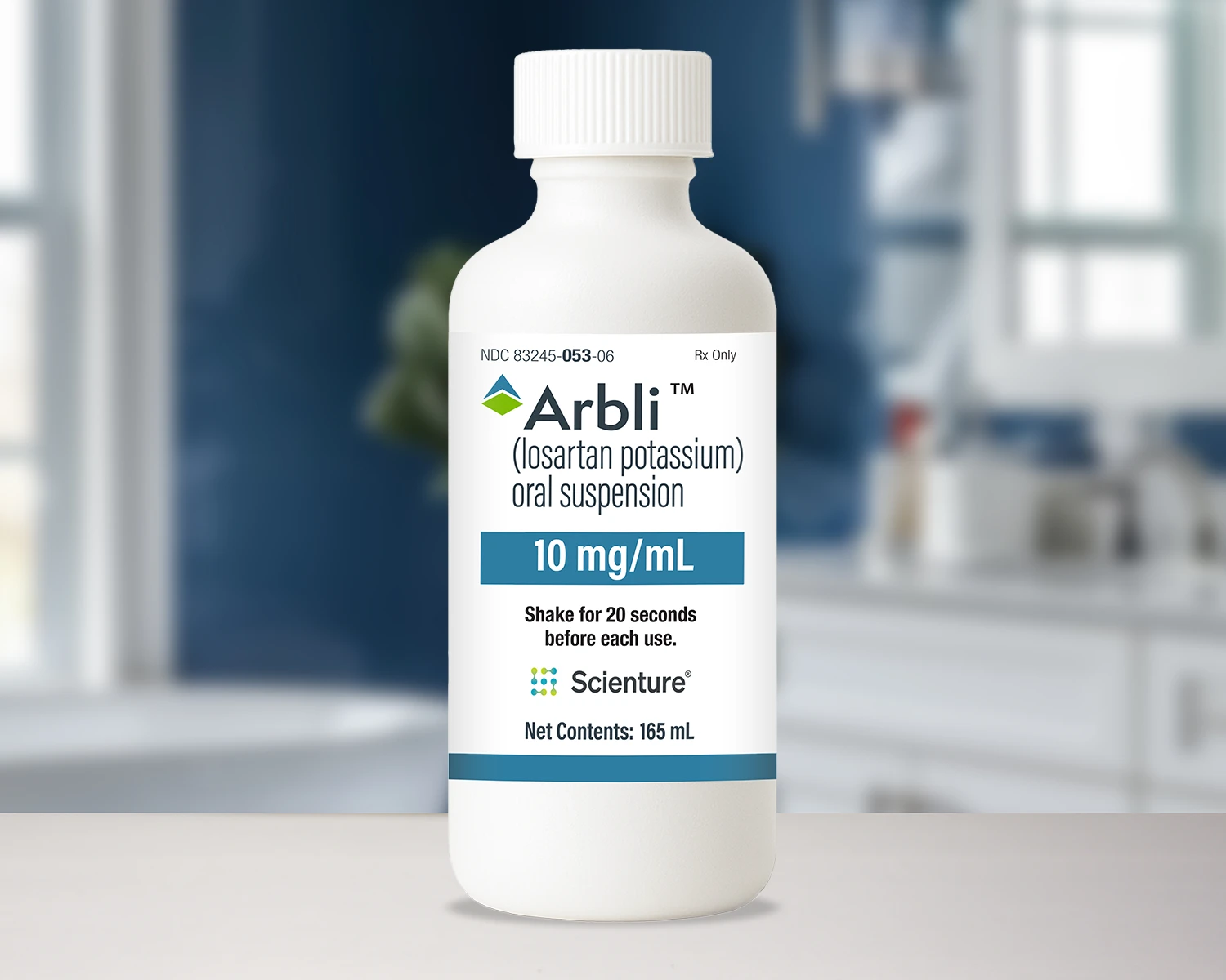 Arbli-Bottle-on-Counter-Wide Arbli liquid losartan bottle on counter